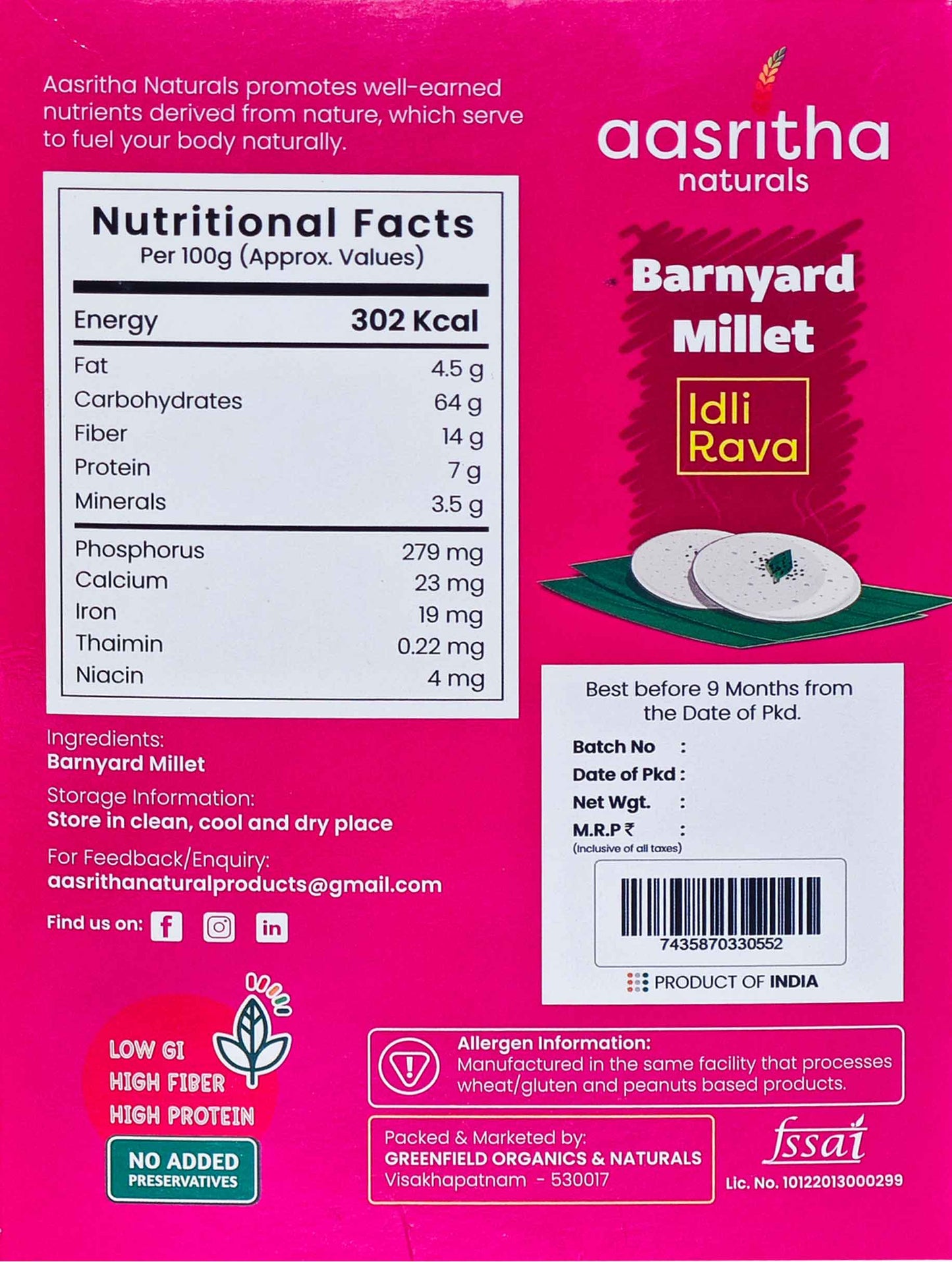 Banyard Millet Idly Rava (Udalu)